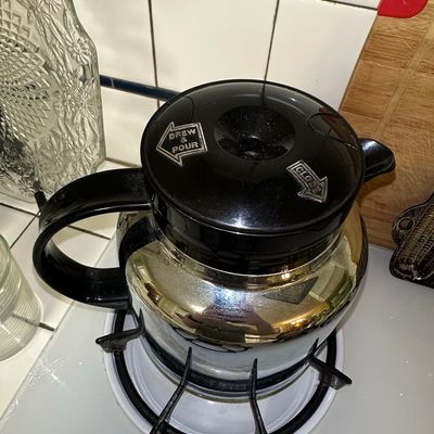 Sale Photo Thumbnail #437: Vintage West Bend Coffee Carafe with Black Lid
