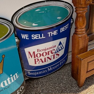 Sale Photo Thumbnail #93: Vintage Benjamin Moore Paints "We Sell The Best" Paint Can Sign