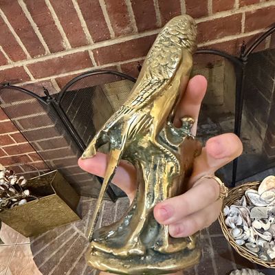 Sale Photo Thumbnail #199: Vintage Solid Brass Budgerigar Figurine with Red Rhinestone Eyes
