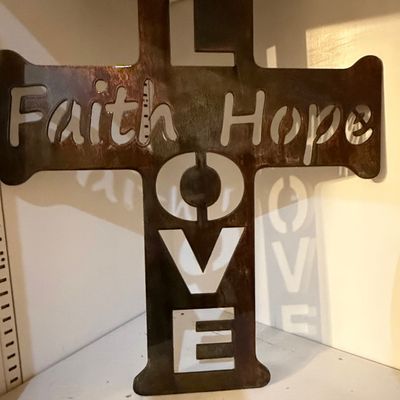 Sale Photo Thumbnail #509: Faith Hope Love Metal Cross Wall Art