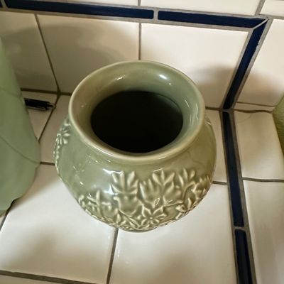 Sale Photo Thumbnail #432: Longaberger Pottery Sage Green Floral Vase