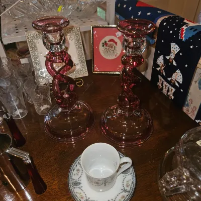 Twisted candle sticks Cranberry Glass