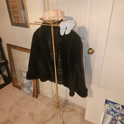 Faux Fur coat on Brass Valet Stand