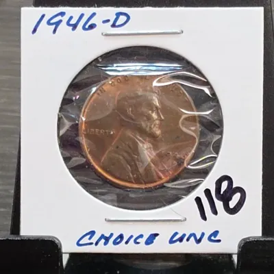 Sale Photo Thumbnail #205: 1946-D Lincoln Wheat Cent in 2x2 Holder