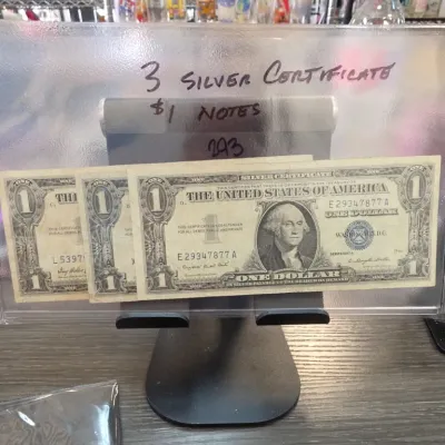 Sale Photo Thumbnail #380: Three $1 Silver Certificate Notes