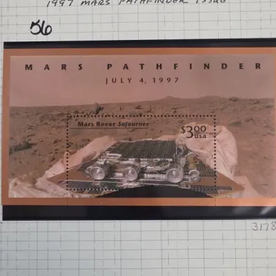 Sale Photo Thumbnail #139: Mars Pathfinder July 4, 1997 $3 Mars Rover Sojourner Stamp Sheet