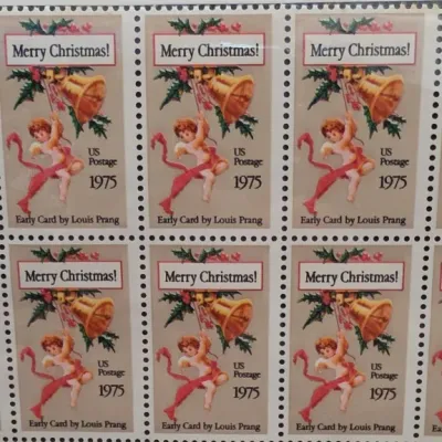 Sale Photo Thumbnail #129: Sheet of 1975 Merry Christmas US Postage Stamps