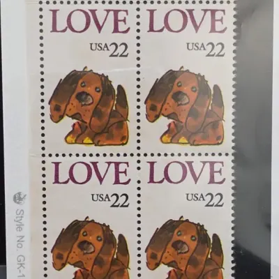 Sale Photo Thumbnail #33: Block of Four USA 22¢ Love Dog Stamps
