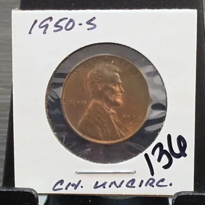 Sale Photo Thumbnail #223: 1950-S Lincoln Wheat Cent in Holder