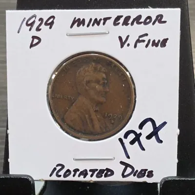 Sale Photo Thumbnail #264: 1929-D Lincoln Cent Rotated Dies Mint Error