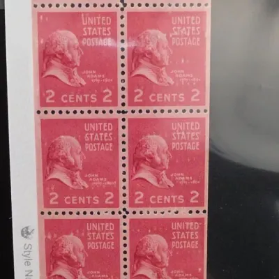Sale Photo Thumbnail #89: Block of Six United States 2 Cent John Adams Postage Stamps