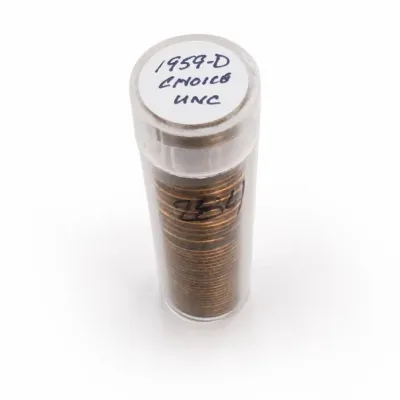 Sale Photo Thumbnail #371: Tube of 1959-D Lincoln Cents Marked Choice Unc