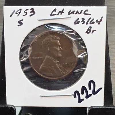 Sale Photo Thumbnail #309: 1953-S Lincoln Wheat Cent in Holder