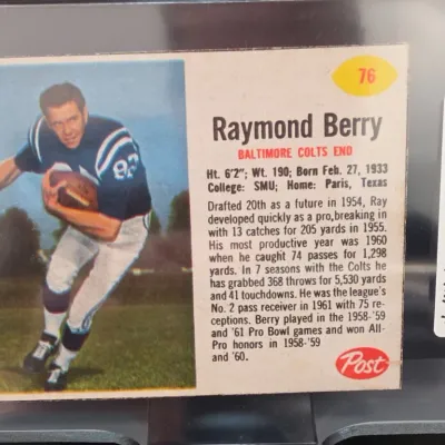 Sale Photo Thumbnail #38: Raymond Berry Post Football Trading Card