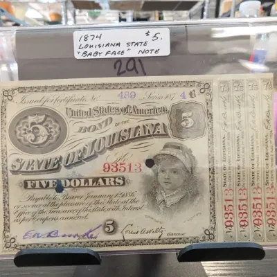Sale Photo Thumbnail #378: 1874 State of Louisiana Five Dollar Bond Note