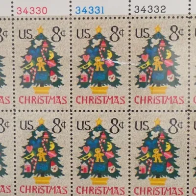 Sale Photo Thumbnail #125: Sheet of US 8¢ Christmas Postage Stamps