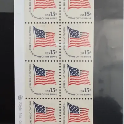 Sale Photo Thumbnail #39: Sheet of Six USA 15 Cent Flag Stamps