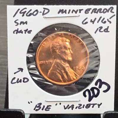 Sale Photo Thumbnail #290: 1960-D Lincoln Cent "BIE" Variety in Holder