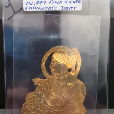 Sale Photo Thumbnail #2: Gold-Tone Metal Shrinathji Deity Plaque