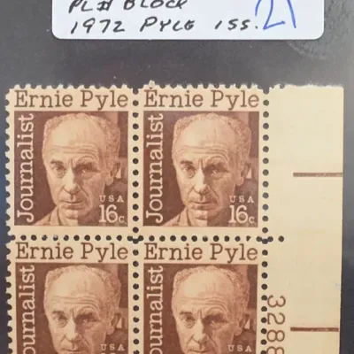 Sale Photo Thumbnail #63: Ernie Pyle 16¢ Journalist Stamp Plate Block
