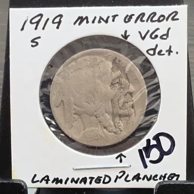 Sale Photo Thumbnail #237: 1919 Buffalo Nickel Mint Error Coin