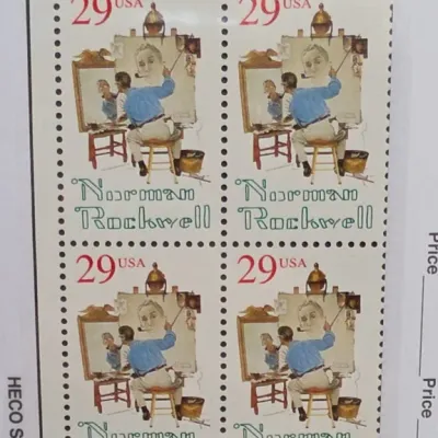 Sale Photo Thumbnail #131: Block of Four Norman Rockwell 29¢ USA Stamps