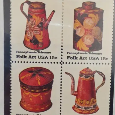 Sale Photo Thumbnail #103: Folk Art USA 15c Pennsylvania Toleware Postage Stamps Sheet