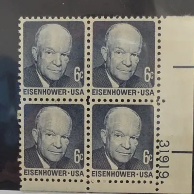Sale Photo Thumbnail #60: Block of Four Eisenhower USA 6 Cent Stamps
