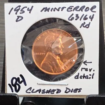 Sale Photo Thumbnail #271: 1954-D Lincoln Cent Mint Error Clashed Dies
