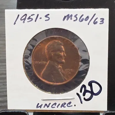 Sale Photo Thumbnail #217: 1951-S Lincoln Wheat Cent in Holder