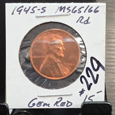 Sale Photo Thumbnail #316: 1945-S Lincoln Wheat Cent in 2x2 Holder
