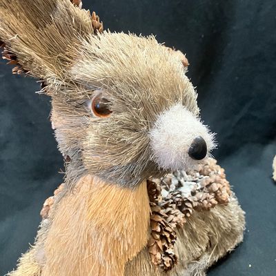 Sale Photo Thumbnail #1241: SET OF 2 DEER FIGURINES MADE FROM NATURAL BRISTLE AND PINECONES. MEASURES APPROXIMATELY 8 INCHES TALL. GOOD CONDITION WITH LIGHT WEAR.