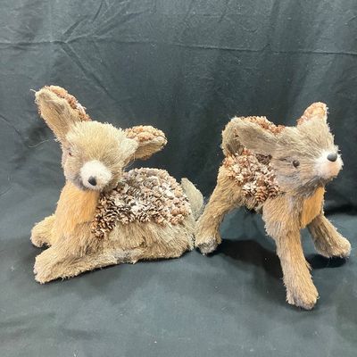 Sale Photo Thumbnail #1236: SET OF 2 DEER FIGURINES MADE FROM NATURAL BRISTLE AND PINECONES. MEASURES APPROXIMATELY 8 INCHES TALL. GOOD CONDITION WITH LIGHT WEAR.