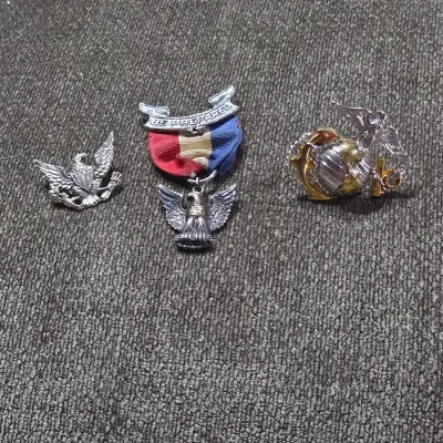 Vintage Eagle Scout Medal & Military Eagle Insignia Pin Lot