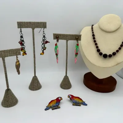 Vintage Parrot Jewelry & Beaded Necklace Featuring Eddie Bauer 