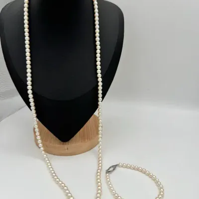 Pearl Necklace & Bracelet With Silver Clasps