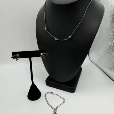 Serling Silver Flute Charm Bracelet With Necklace & Earrings
