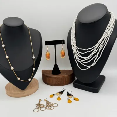 Beaded Necklace, Faux Pearl Necklace & Earrings
