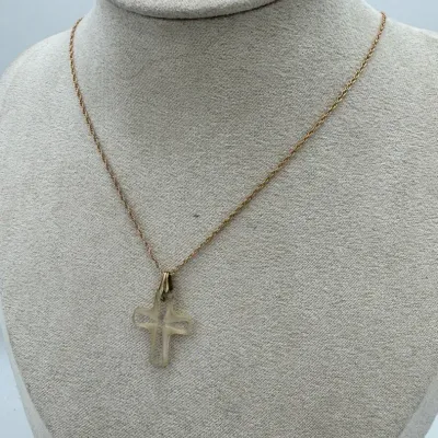 14K Chain With Glass Cross Pendant
