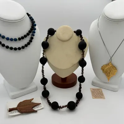 Bead Necklaces With Gold Dipped Maple Leaf
