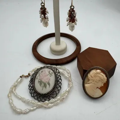 Vintage Brooches, Pearl Bracelet & More