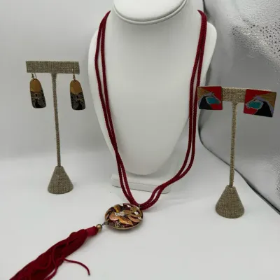 Vintage Eddie Bauer Earrings With Cloisonné Necklace 