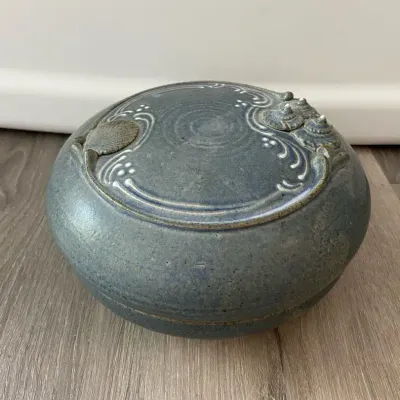 Lidded Pottery Bowl Adorned With Seashells