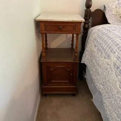Vintage Bedside Table With Marble Top