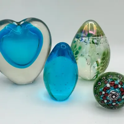 Decorative Glass Paperweights  & Blown Glass Bottle Stopped