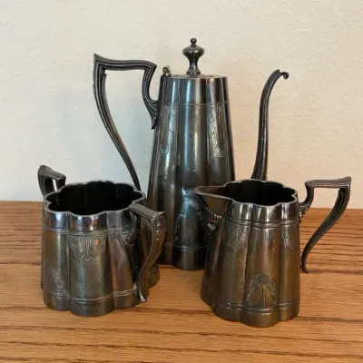 Knickerbocker Silver Co. Coffee Pot, Sugar Bowl & Creamer