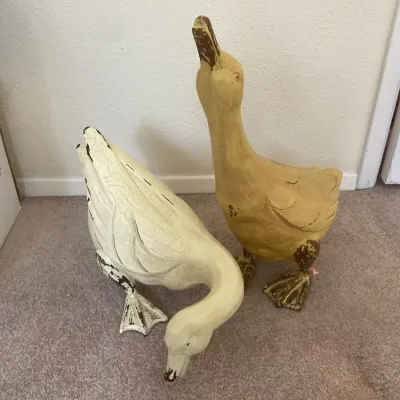 Two Wooden Duck Statues