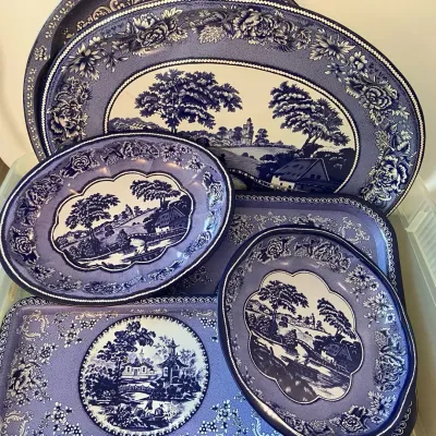 Vintage Daher Decorated Ware Blue Japanese Tin Trays