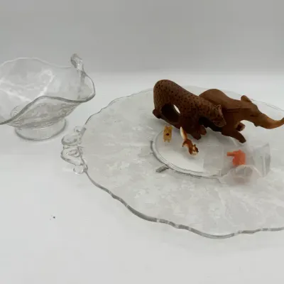 Wood Animal Napkin Rings, Princess House Platter With Decoratively Animal Sculptures