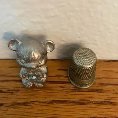 Vintage Pewter Birthstone Bear & Vintage Thimble 